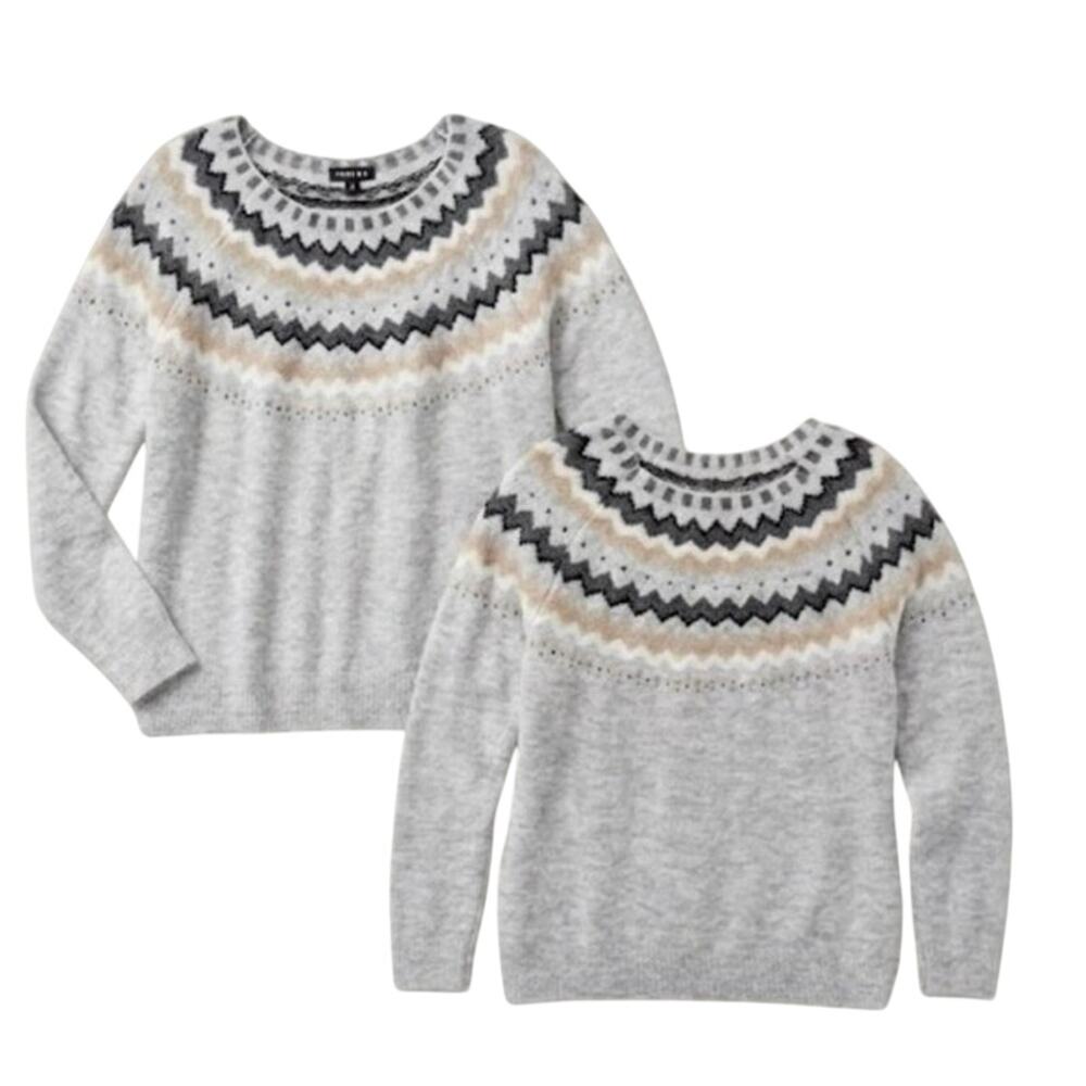 Tribal Fair Isle Gray Nordic Icelandic Raglan Pullover Sweater Size 3X
